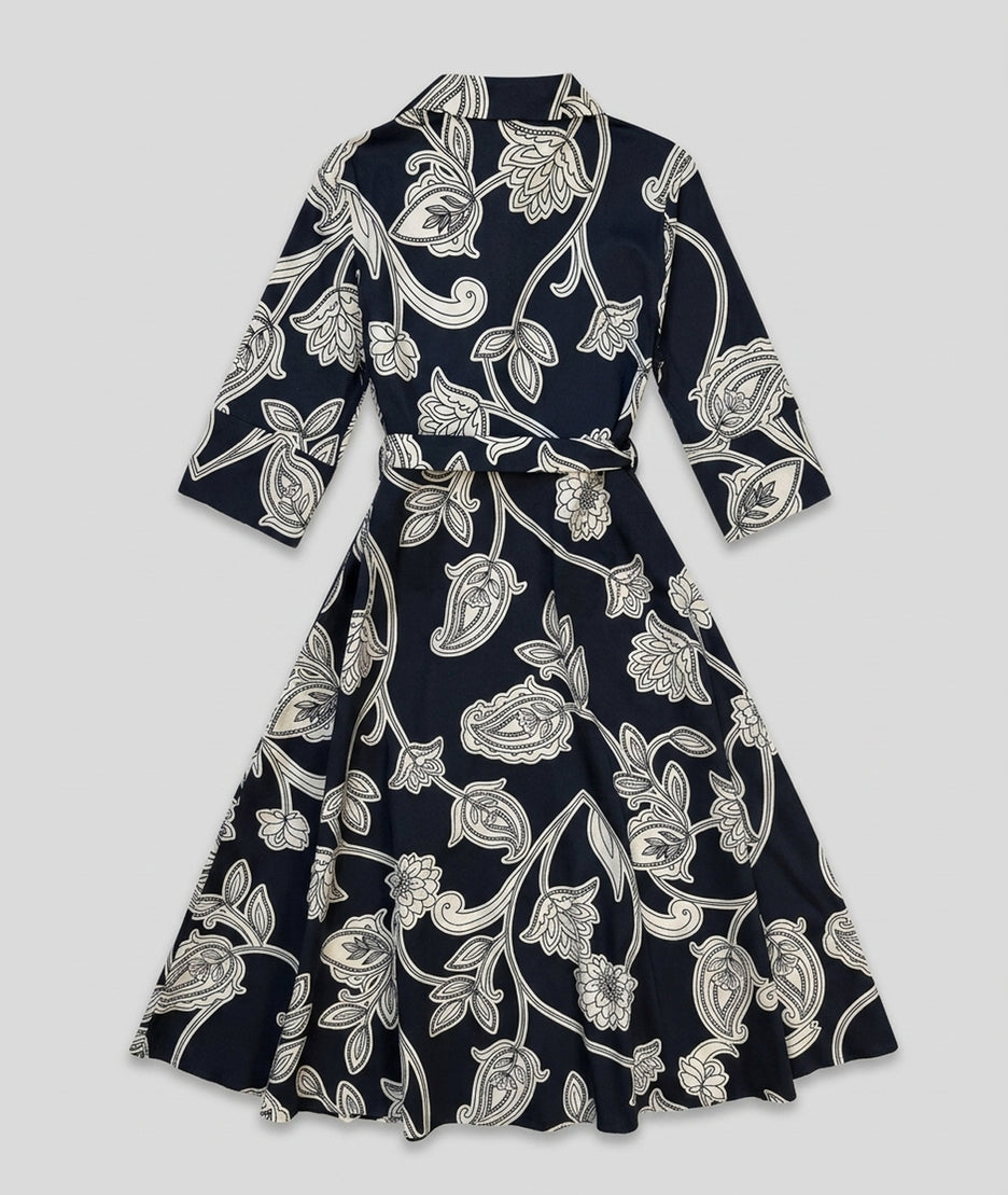 Robe Annaelle chemise longue à motif marine dos