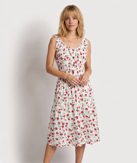 Robe midi Armande motif fleuri - noir/rouge