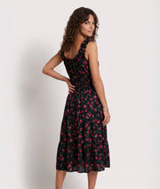 Robe Armande midi noir rouge motif fleuri dos — marque Carnaby