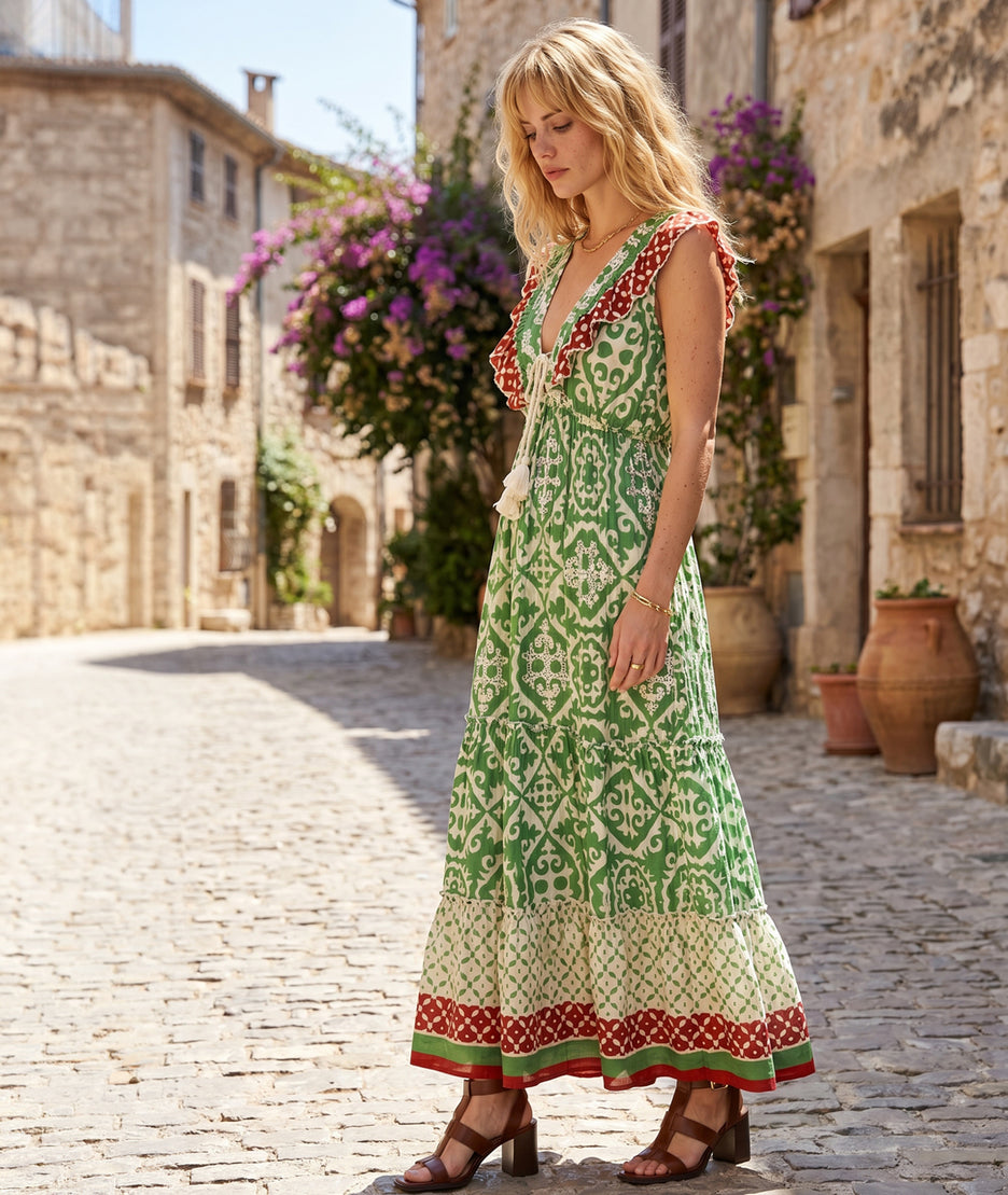 Robe longue Bali - vert face avant