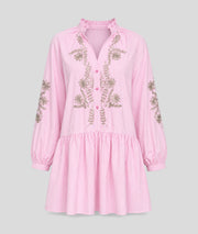 Robe courte Billi à broderies rose face