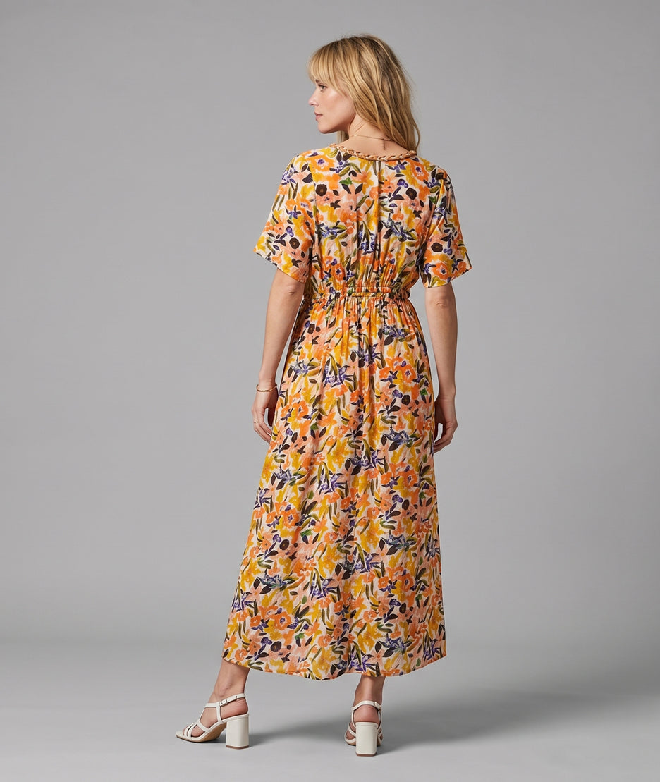 Robe longue Carlita à motifs jaune dos