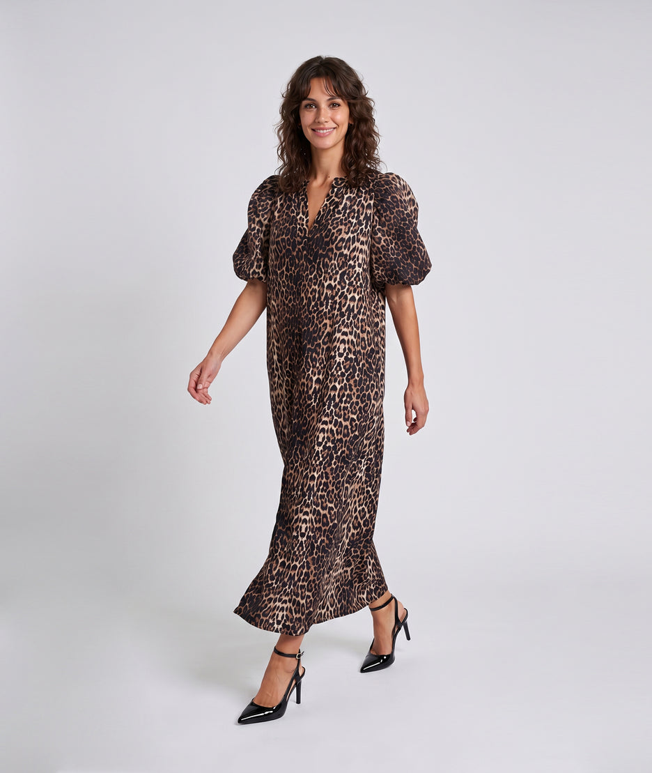 Robe longue Chris motif léopard - noir