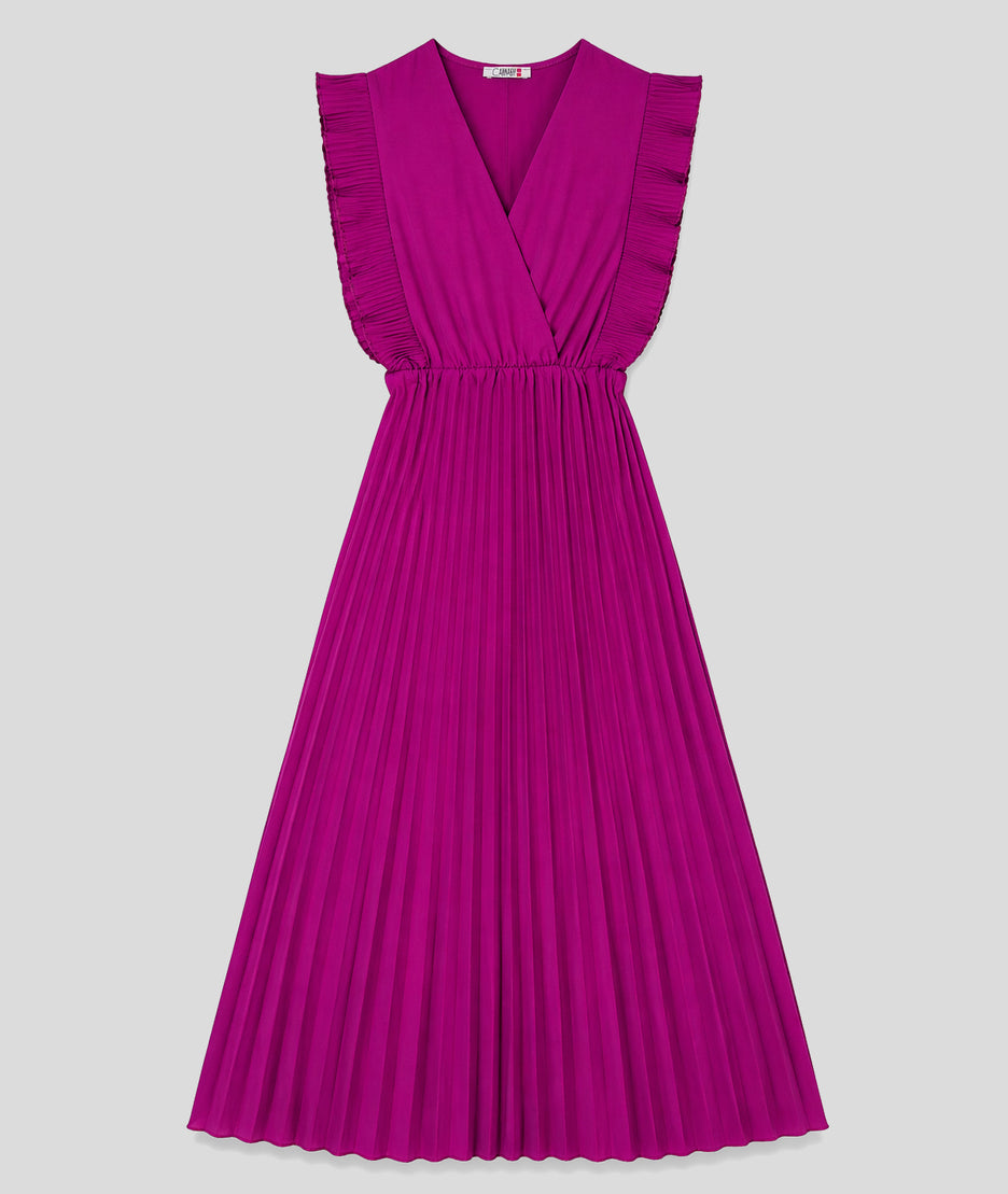 Robe Cindy longue plissée violet face