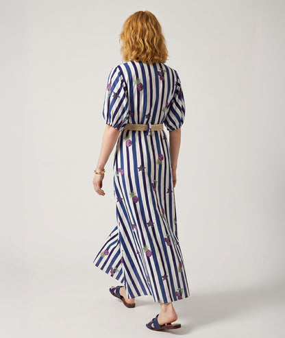 Robe longue en coton Claudie à rayures - marine face arrière