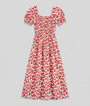 Robe Courtney blanc fleurs roses encolure sweetheart dos smocké fond gris