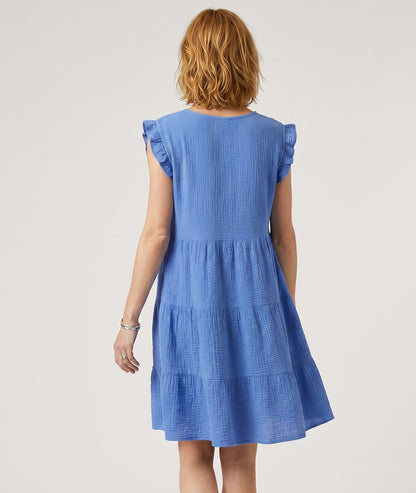 Robe courte Cyrille gaz de coton bleu face arrière