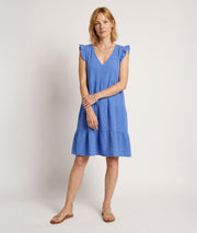 Robe courte Cyrille gaz de coton bleu face avant