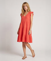 Robe courte Cyrille gaz de coton corail face avant