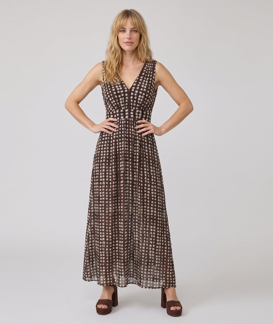 Robe longue Daino choco plissée à motif — marque Carnaby