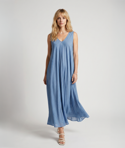 Robe Delphina jean clair col en V ample face - Carnaby