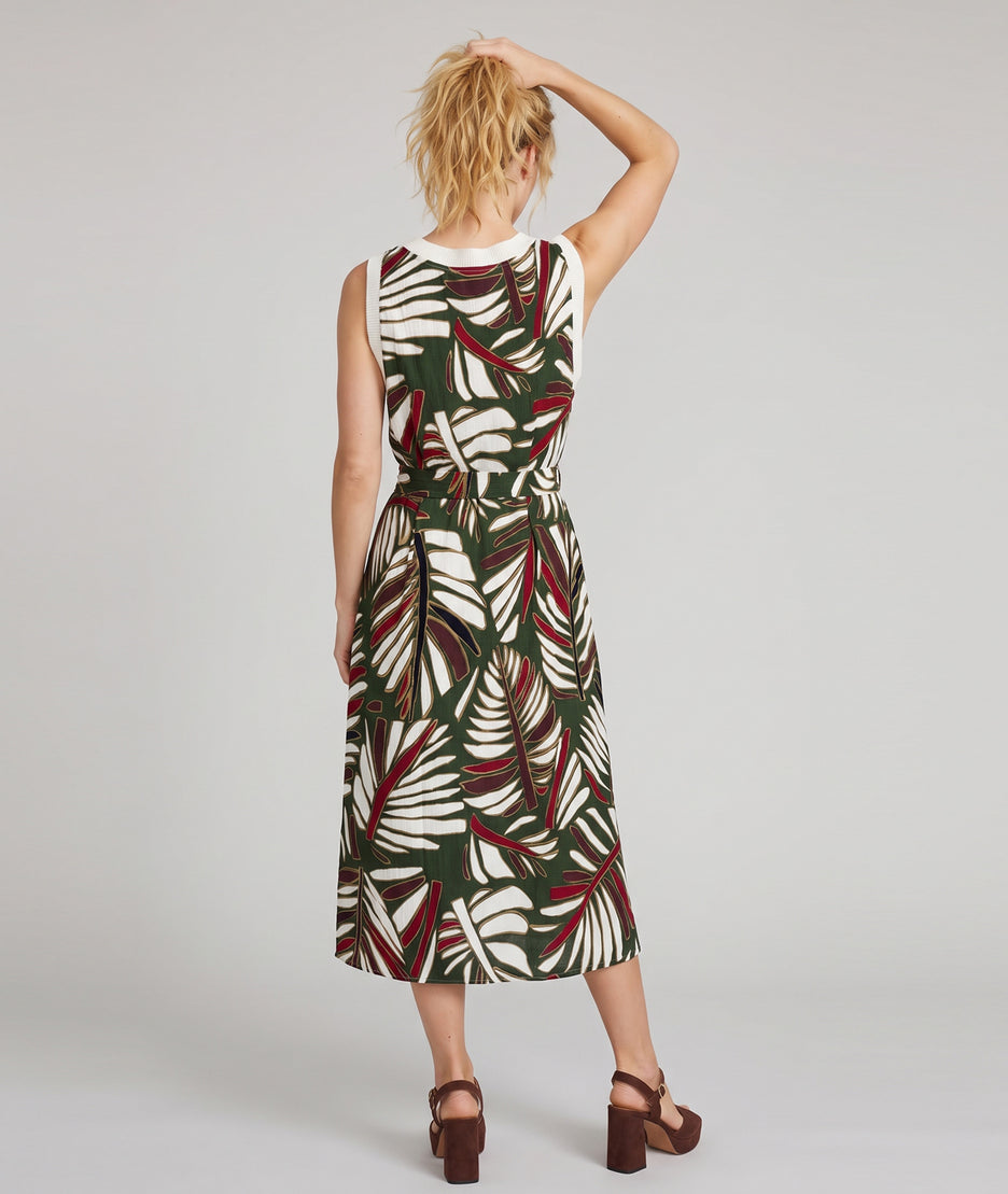 Robe longue Dorie vert à motifs avec ceinture — marque Carnaby