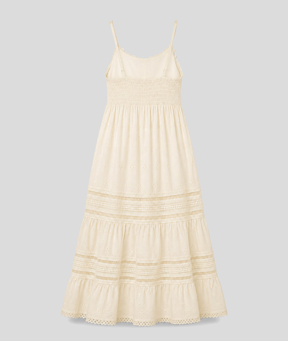 Robe longue Ella avec broderies ajourées ecru dos