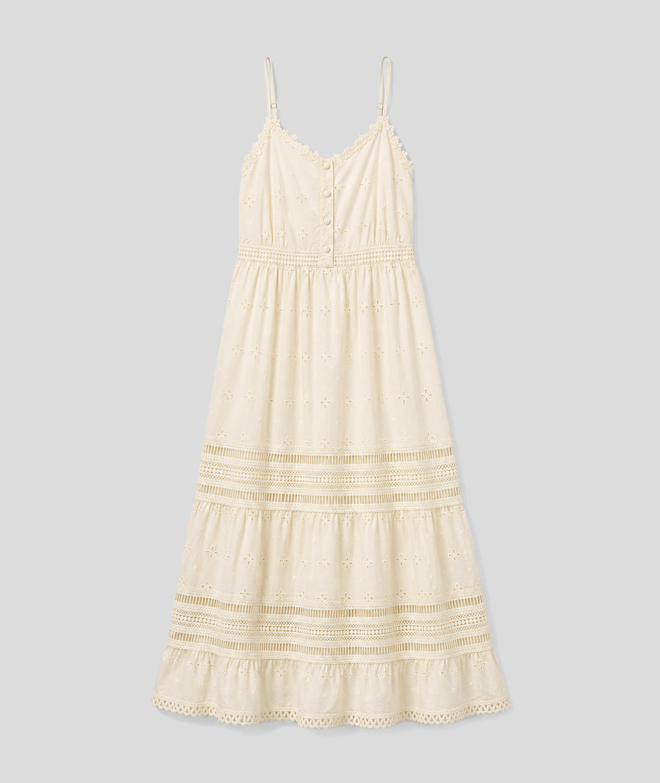 Robe longue Ella avec broderies ajourées ecru face