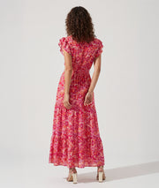 Robe Faustine fushia longue motif cachemire dos — marque Carnaby