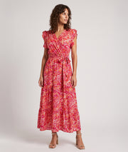 Robe Faustine fushia longue motif cachemire face — marque Carnaby