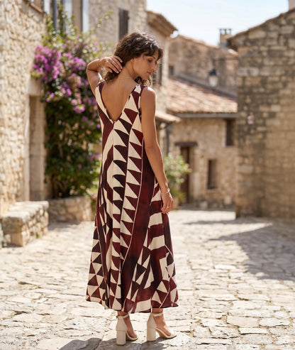 Robe longue Geolia rouge dos — marque Carnaby