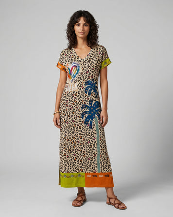 Robe longue Ibiza pailletée multi face