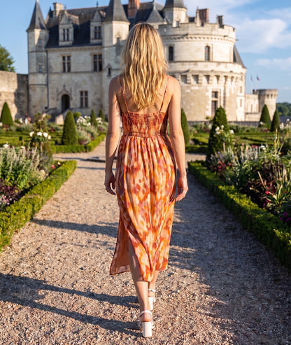 Robe joanna longue satinée rose dos