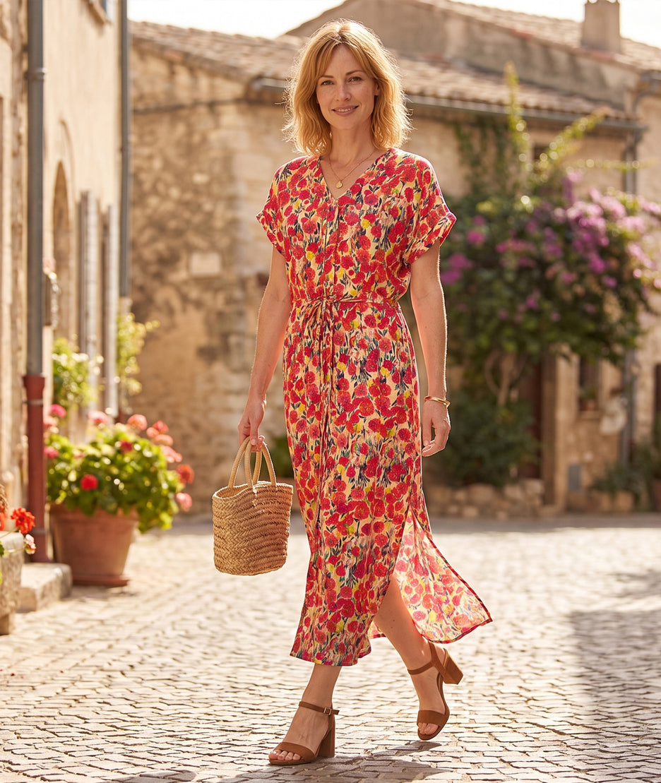 Robe motif fleuri Juli rouge face — marque Carnaby