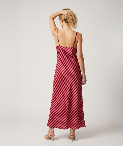 Robe Katerina longue à rayures effet satin - bordeau