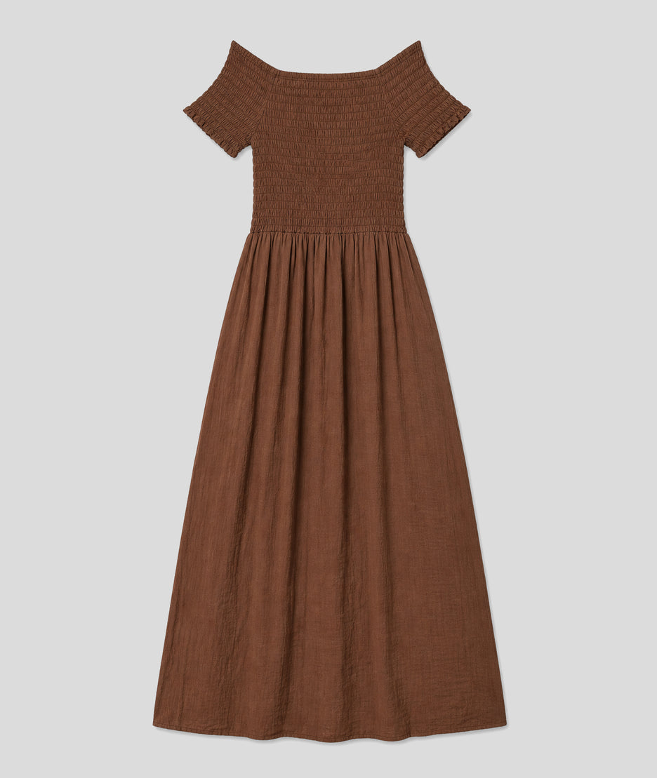 Robe longue Laura smockée marron dos
