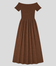 Robe longue Laura smockée marron face
