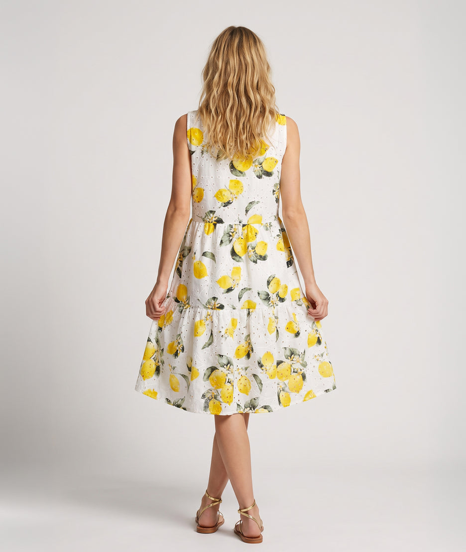 Robe Lemone midi blanche motif citrons dos — marque Carnaby