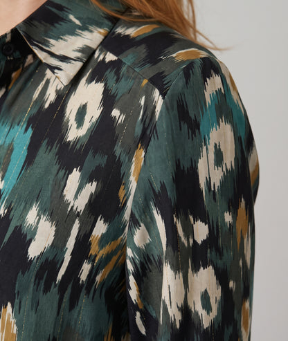 Robe chemise femme Maelia verte à motifs et manches longues