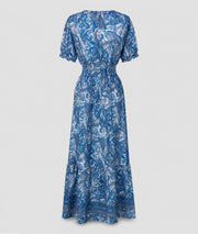 Robe Manon longue smockée imprimé paisley - bleu face arrière