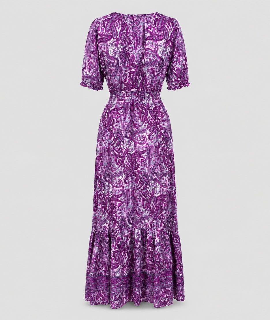 Robe Manon longue smockée imprimé paisley face arrière