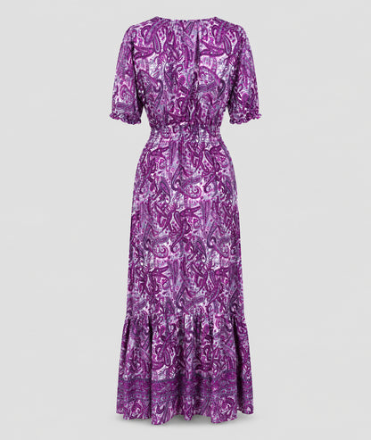 Robe Manon longue smockée imprimé paisley face arrière