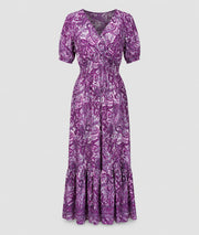 Robe Manon longue smockée imprimé paisley  face avant