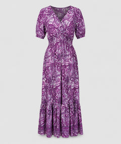 Robe Manon longue smockée imprimé paisley  face avant