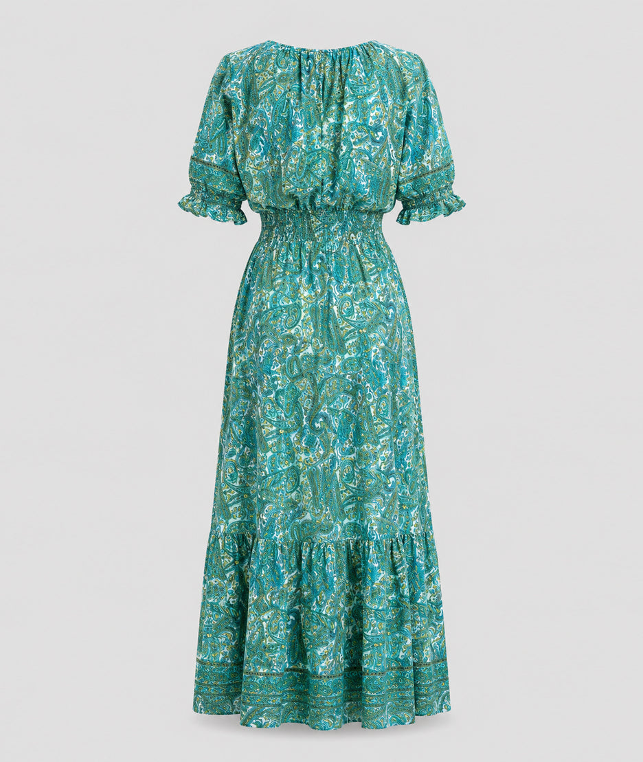 Robe Manon longue smockée imprimé paisley  face arrière