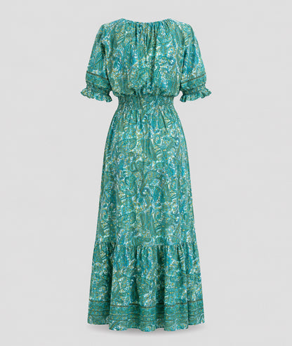 Robe Manon longue smockée imprimé paisley  face arrière