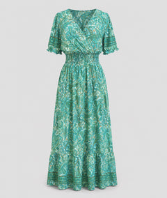Robe Manon longue smockée imprimé paisley face avant