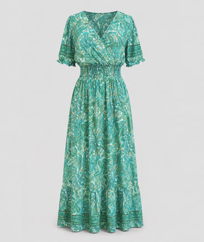 Robe Manon longue smockée imprimé paisley face avant