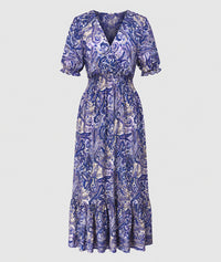 Robe Manon longue smockée imprimé paisley  - violet