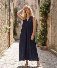 Robe Nana maxi lin trapèze sans manches - choco