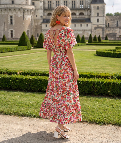Robe Narnia longue fleuri rouge dos