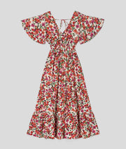 Robe Narnia longue fleuri rouge dos
