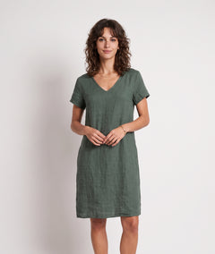 Robe Natalya kaki en lin face — marque Carnaby