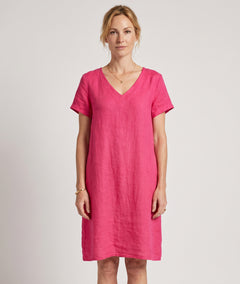 Robe Natalya fushia en lin face — marque Carnaby