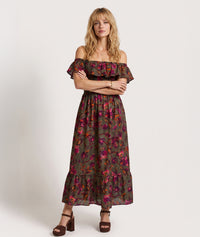 Robe longue Nelly motif fleuri - kaki