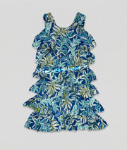 Robe midi Petra à volants imprimé feuillage - bleu