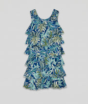 Robe midi Petra à volants imprimé feuillage - bleu