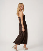 Robe longue Raso satinée col bénitier - choco
