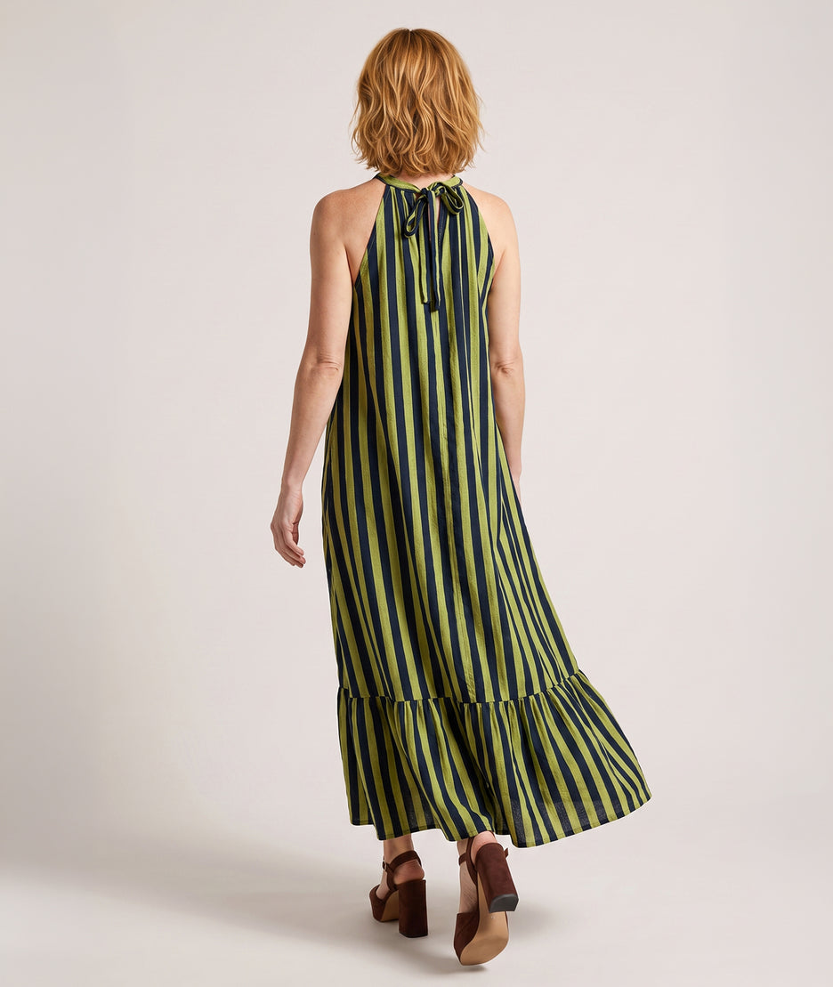 Robe Rayana longue marine olive à rayures dos — marque Carnaby
