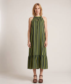 Robe Rayana longue marine olive à rayures face — marque Carnaby